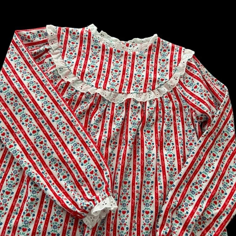 Like New Lanz‎ of Salzburg Girls L 10/12 Tyrolean Red Long Sleeve Nightgown Gown